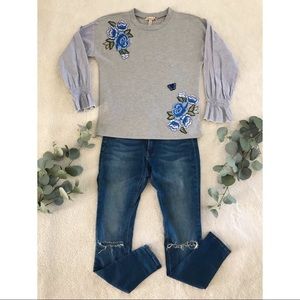 Speechless Floral Appliqué Long Sleeve Tee